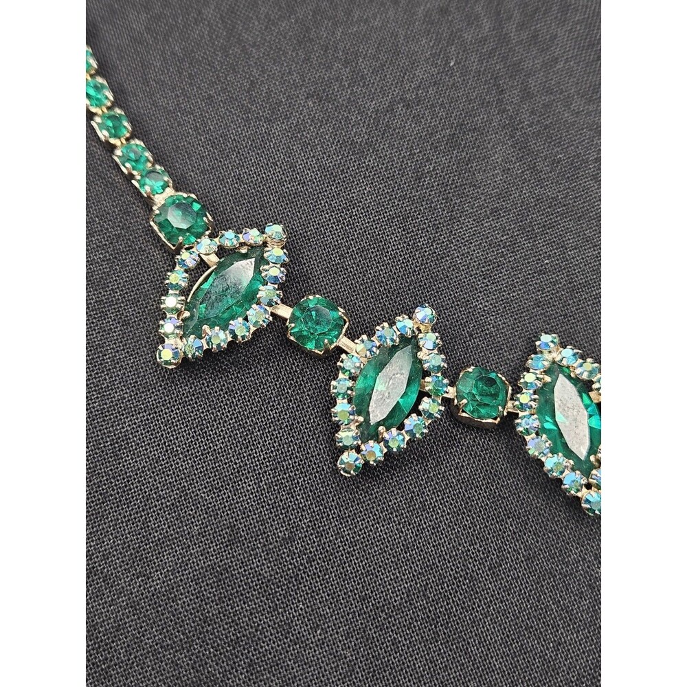 1950s Albert Weiss Emerald Green Crystal Rhinestone Choker Costume Necklace - Picture 6 of 12